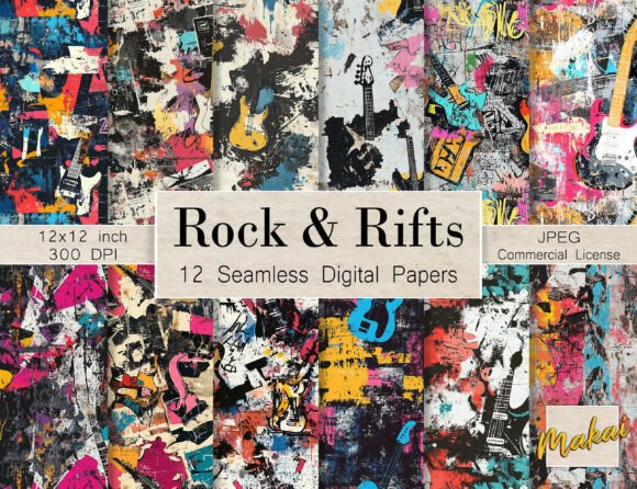 12 Seamless Grunge Rock Guitar Patterns