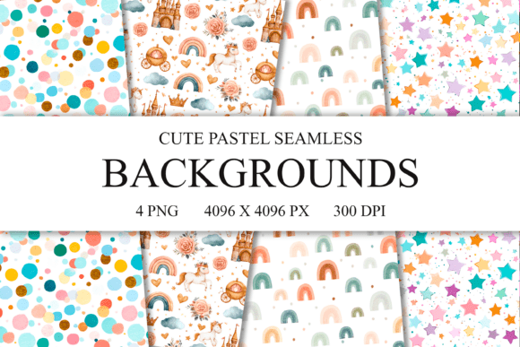 4 Cute Pastel Seamless Patterns PNG: Elevate Your Digital Projects with Soft, Versatile Design Assets