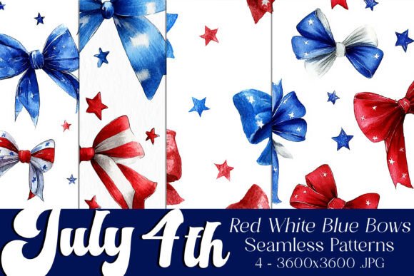 4th of July Bows Seamless Patterns, S3: Elevate Your Patriotic Crafts