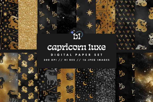 Black Gold Capricorn Zodiac Patterns