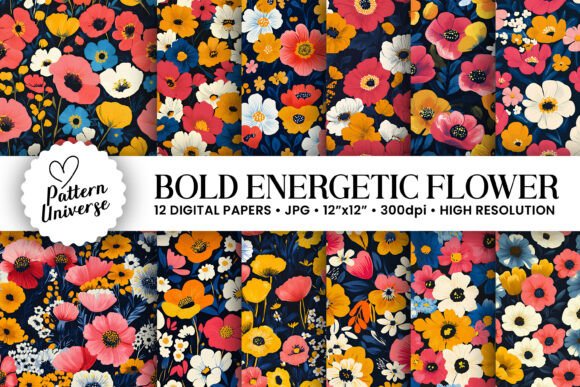 Bold Energetic Floral Seamless Patterns