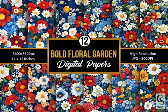 Bold Patriotic Flowers Seamless Patterns
