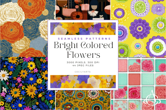 Bright and Fun Flowers Seamless Patterns