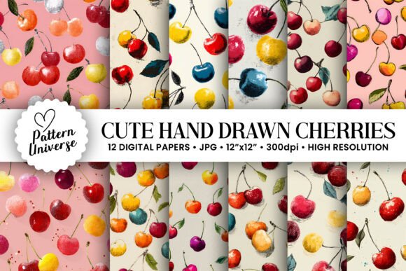 Colorful Hand Drawn Cherries Patterns