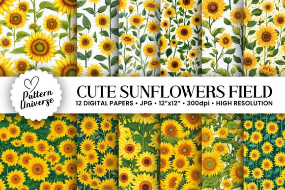 Cute Sunflowers Field Seamless Patterns