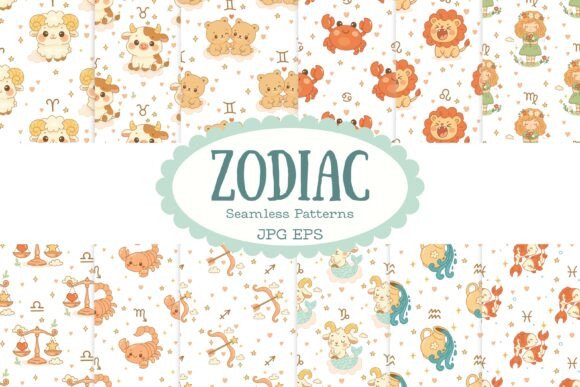 Cute Zodiac Seamless Patterns