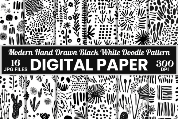Hand Drawn Black White Doodle Patterns