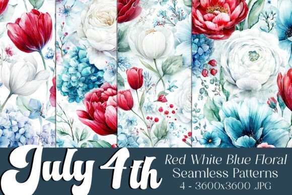 July 4th Flowers Seamless Patterns 16