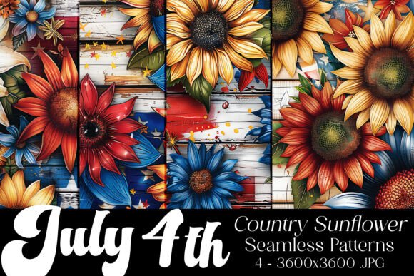 July 4th Sunflowers Seamless Patterns, 2