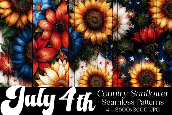 July 4th Sunflowers Seamless Patterns 5
