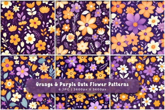 Orange Purple Cute Flower Patterns