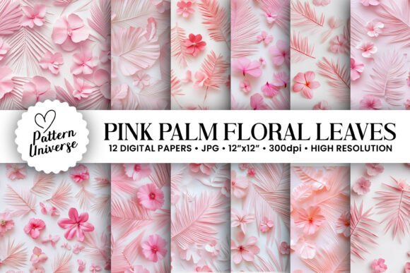 Pink Palm Leaves Floral Patterns
