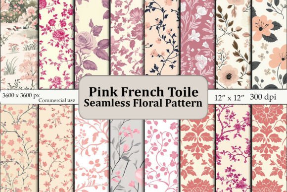 Pink Toile Floral Seamless Patterns