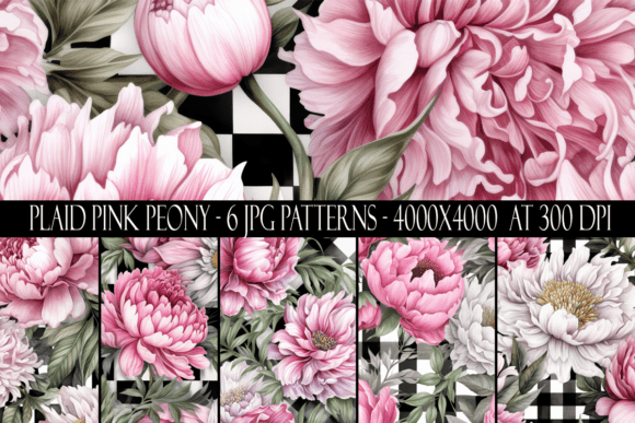 Plaid Pink Peony Seamless Patterns