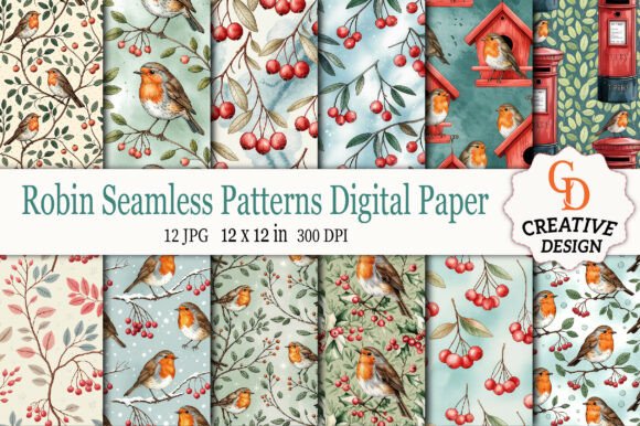 Robin Seamless Patterns Digital Paper