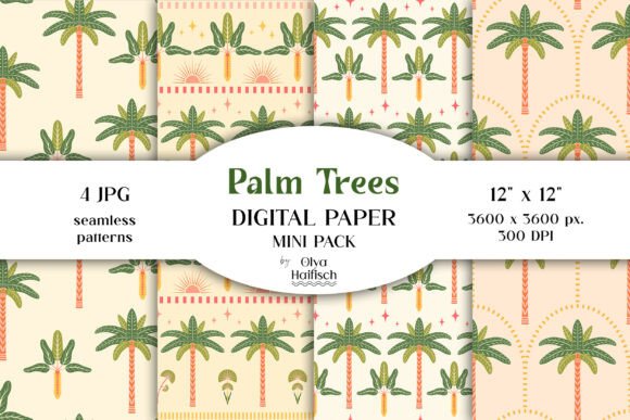 Tropical Palm Trees Seamless Patterns