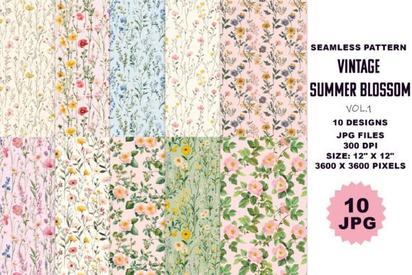 Vintage Summer Blossom Seamless Patterns