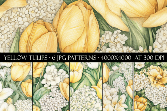 Yellow Tulip Flowers Seamless Patterns